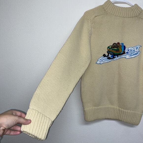 Ideal Sweater Mens L Beige Turtleneck Snowmobile Embroidered Knit 60s Snowmobile - Picture 3 of 8